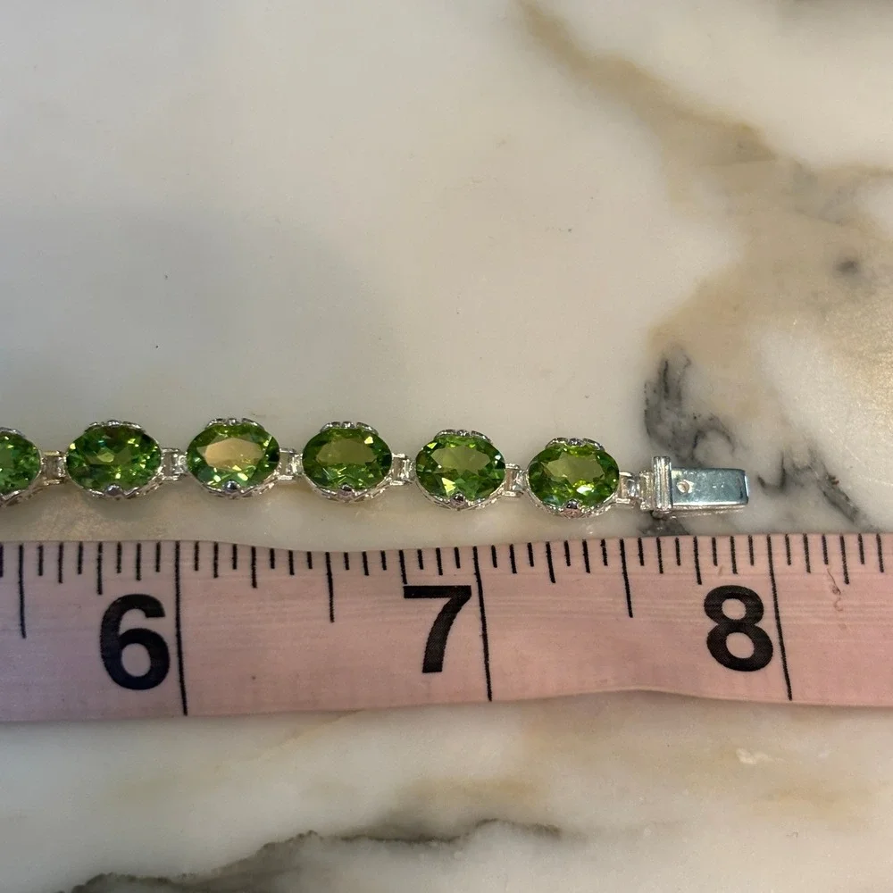 925 Sterling Silver Oval Peridot Tennis Bracelet 24.60ctw Green Gemstones 7.5